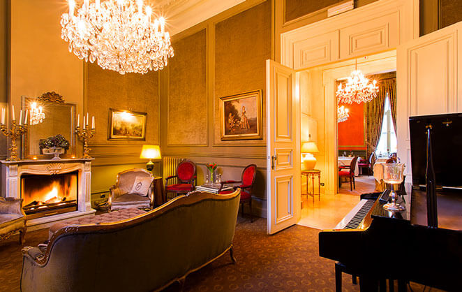 L'un des salons du Relais & Châteaux Hotel Heritage à Bruges