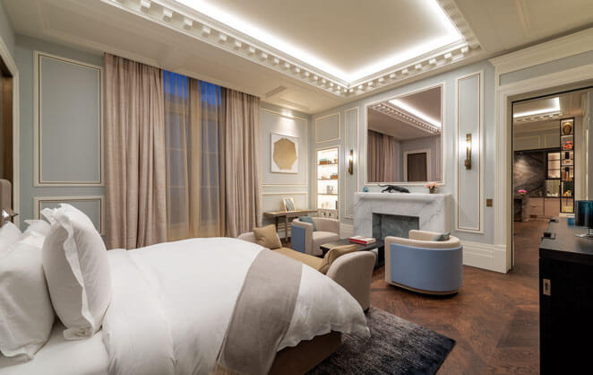 Une chambre de l'hôtel particulier Villeroy à Paris signé Promemoria