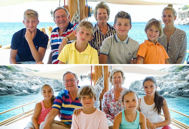 Le couple royal de Grèce et ses petits-enfants sur un bateau