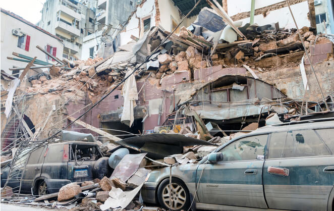 Les décombres de la ville de Beyrouth au Liban après les explosions