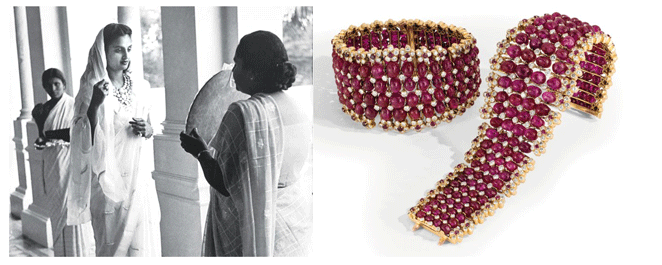 Les bracelets de rubis vendu chez Christie's et la Maharani Sita Devi de Baroda