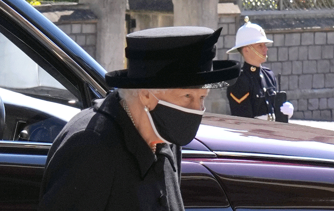 La reine Elizabeth II d'Angleterre lors des funérailles de son père, le prince Philip, duc d'Edimbourg