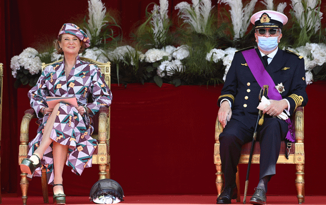 La princesse Delphine et la prince Laurent de Belgique dans la tribune de la fête nationale