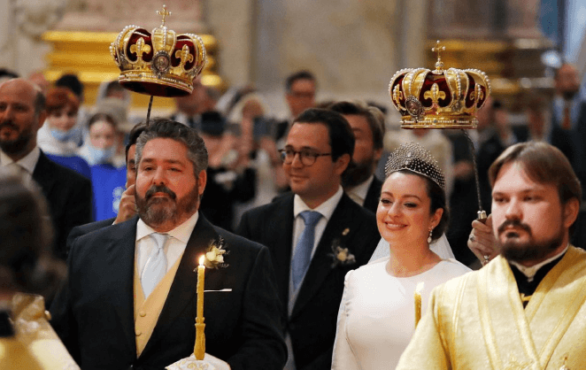 Le grand-duc George de Russie lors de la cérémonie orthodoxe de son mariage