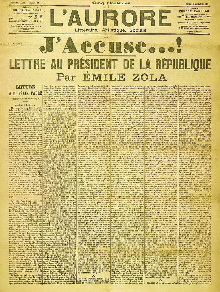 L'Aurore, J'accuse, Émile Zola