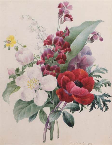 'Jetée de fleurs' aquarelle par Louise d'Orléans en 1828. © DR