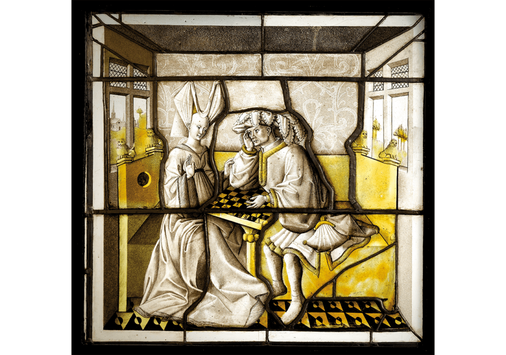 'Les joueurs d’échecs', vitrail provenant de l’hôtel de la Bessée à Villefranche-sur-Saône, vers 1450 © RMN-Grand Palais / Jean-Gilles Berizzi