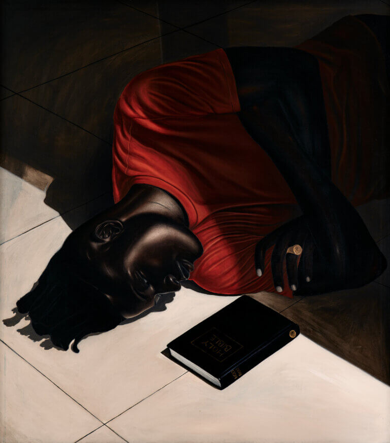 Johnson Eziefula, Where the Light Is ?, 2022, 137.5 x 121.5 cm © Johnson Eziefula & Courtesy of MARUANI MERCIER Gallery